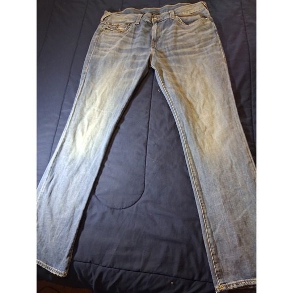 True Religion Ricky Flaps Relaxed Straight Mens Size 38x34 Blue Jeans - Picture 1 of 7